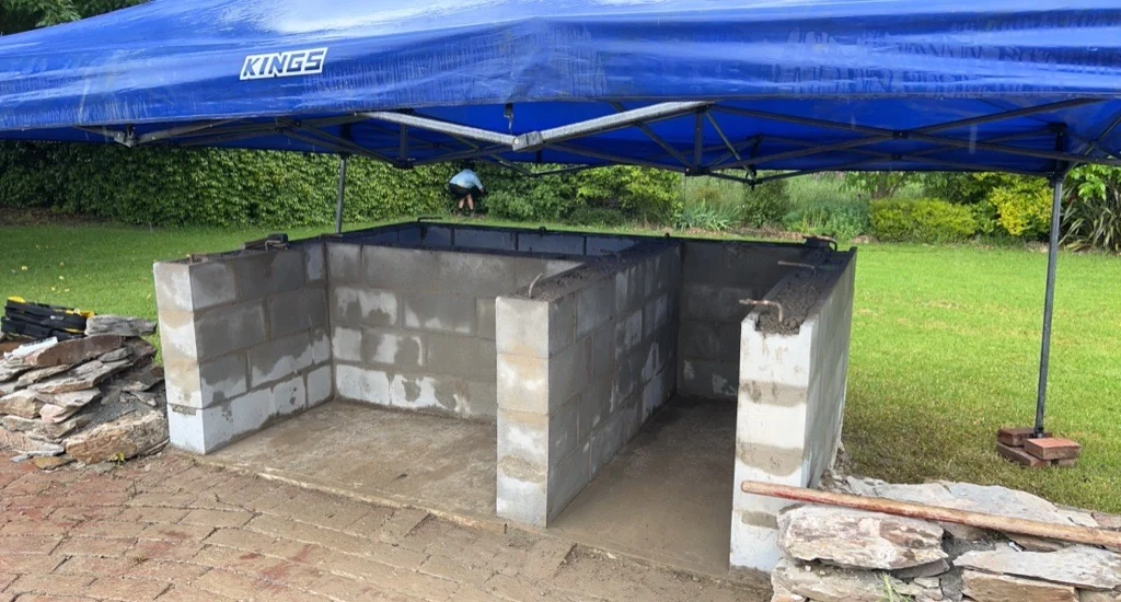 Concrete block structure during construction