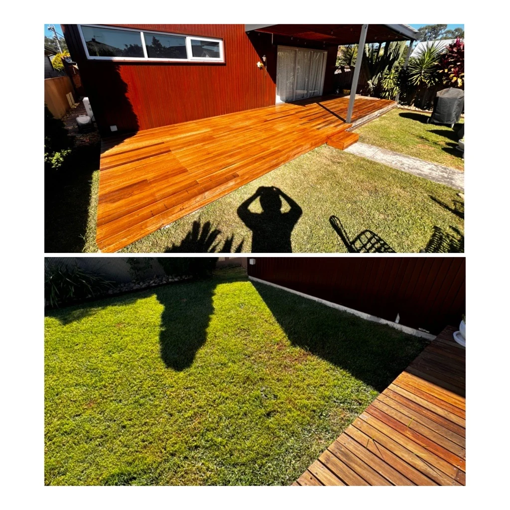 Lawn meeting the edge of a timber outdoor area