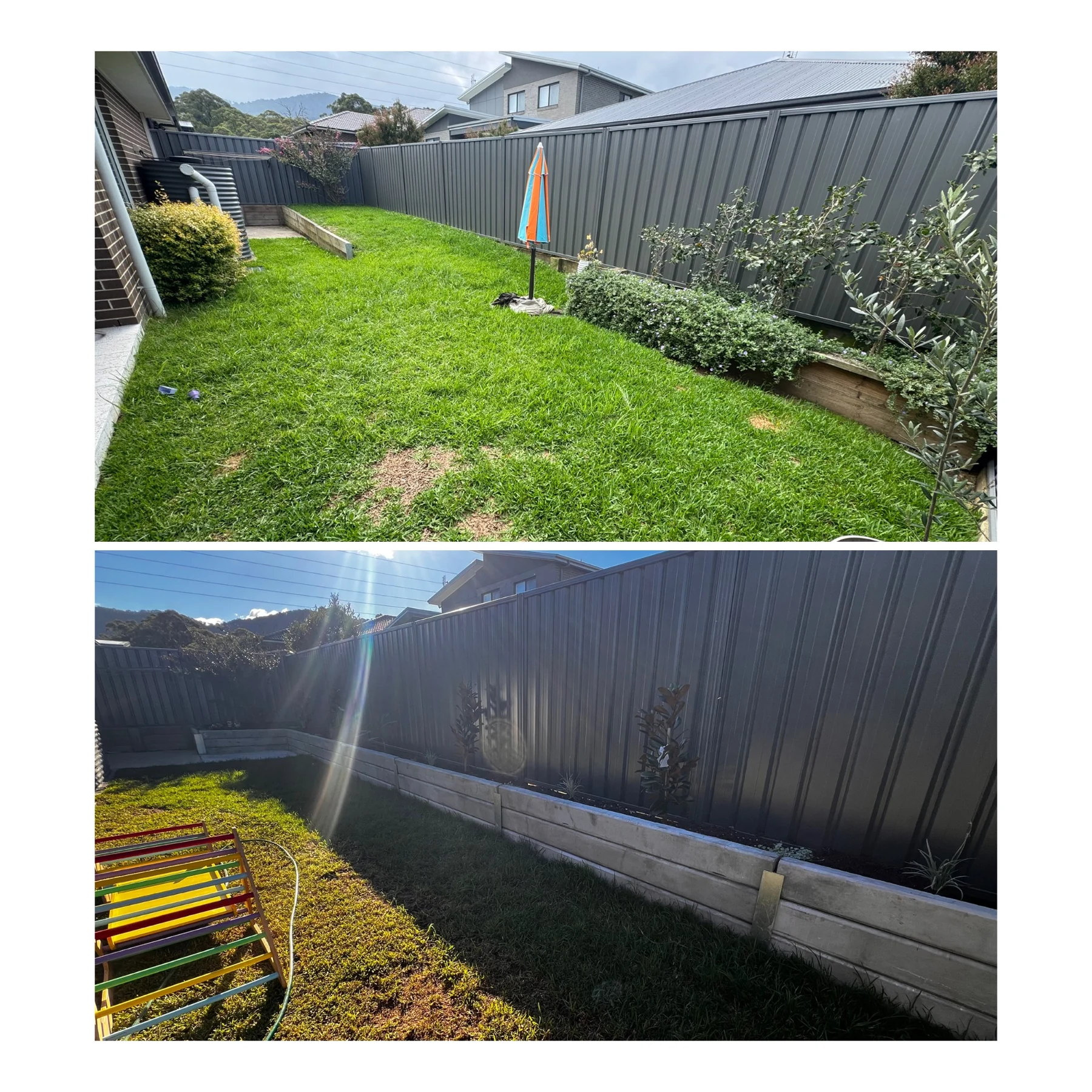 Existing timber raised beds before the garden transformation